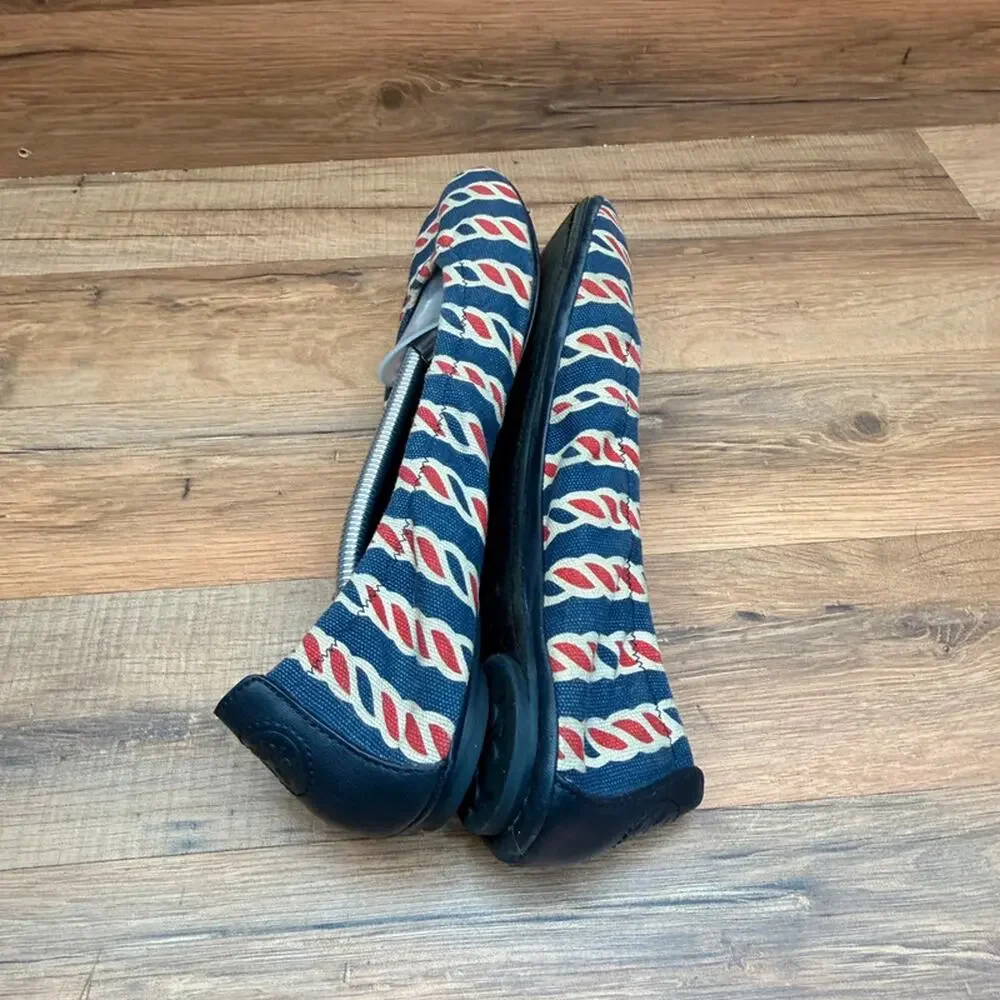 Tory Burch size 9.5 Blue & Red Striped Leather Flats